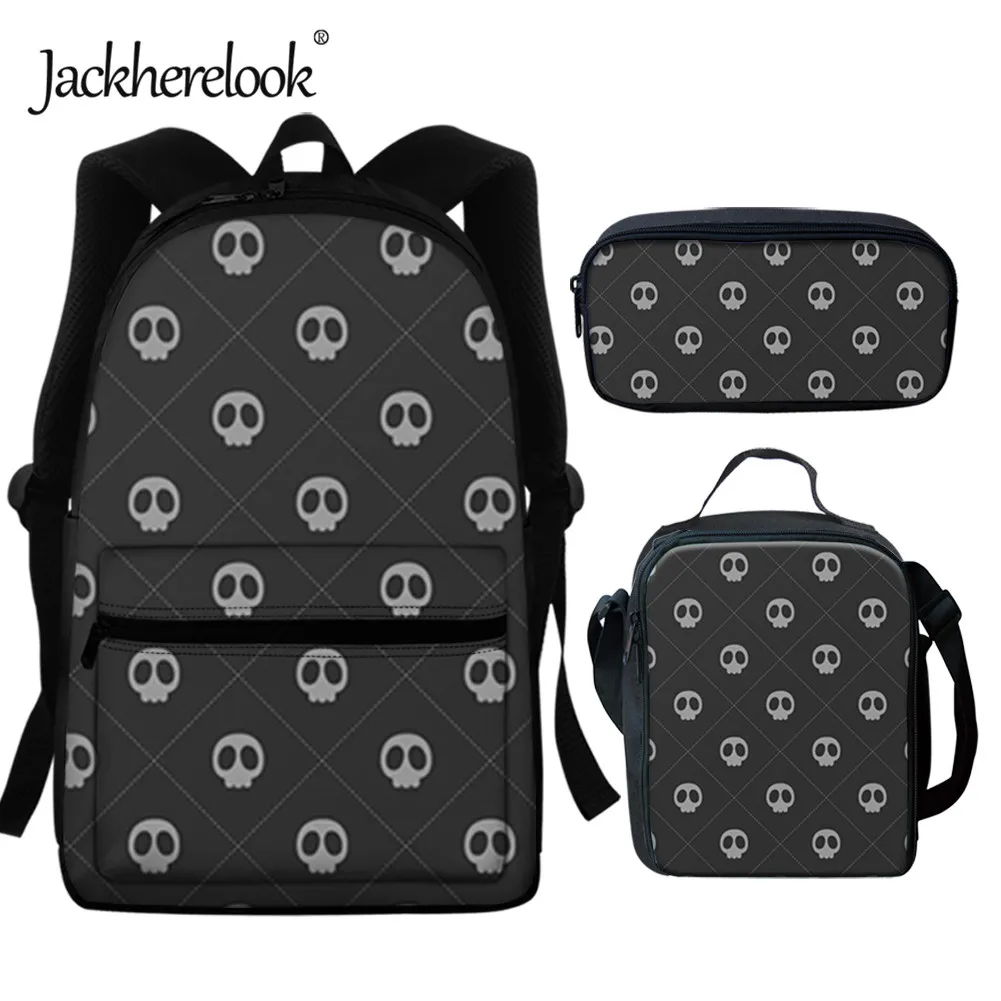 

Школьный ранец jackherelook с принтом черепа для подростков, Прочный Школьный портфель для студентов, сумка для книг, 3 шт./компл.