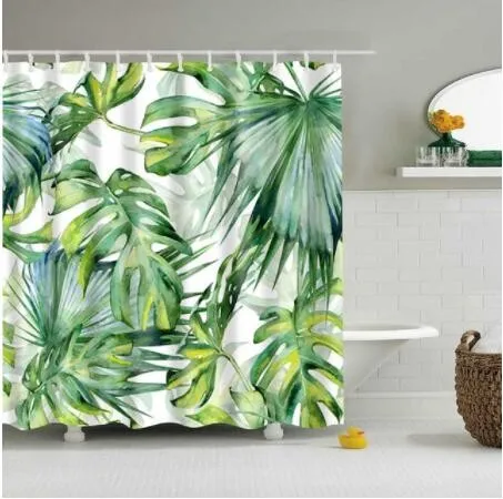 

Green Tropical Plants Shower Curtains Bathroom Polyester Waterproof Shower Curtain Leaves Printing Curtains for Bathroom Shower