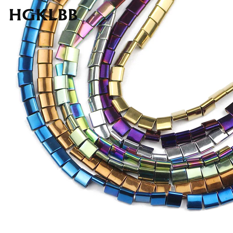 HGKLBB покрытые натуральным камнем два отверстия золотой черный гематит бусины 5x5