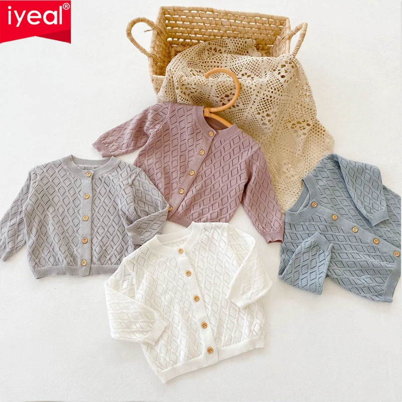 

IYEAL Spring Summer Baby Clothes Girls Sweaters Autumn Long Sleeve Newborn Infant Knit Hollow Out Cardigan Toddler Boys Outfits