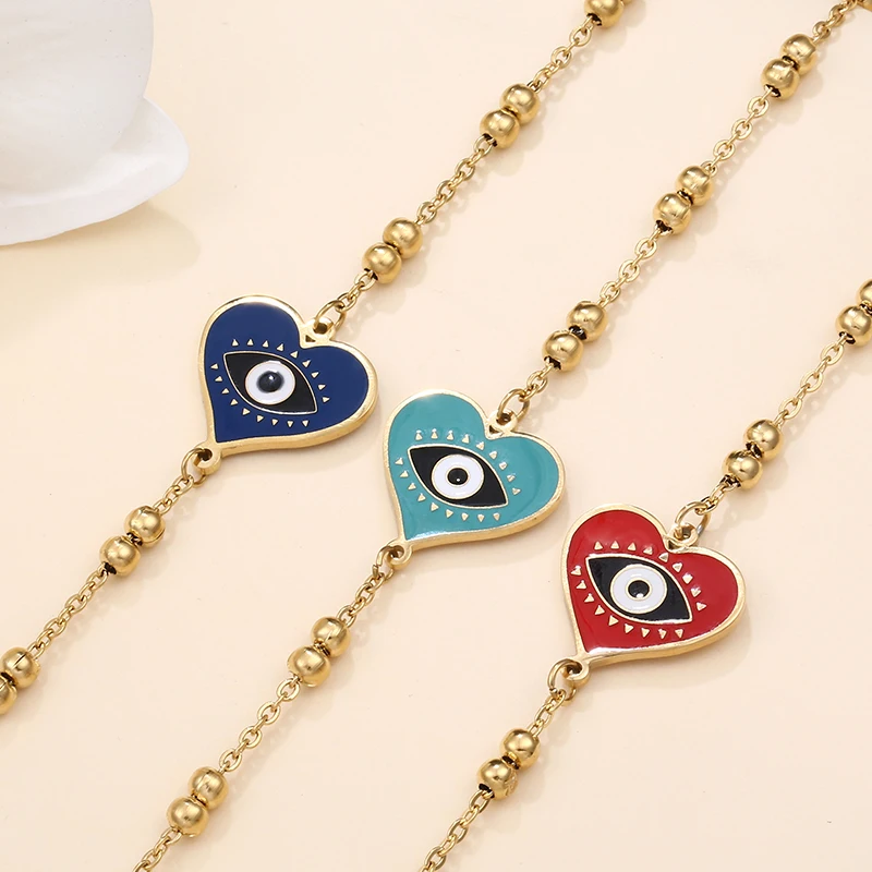 Браслет женский из нержавеющей стали 3 цвета в форме сердца Турецкий Дурной глаз