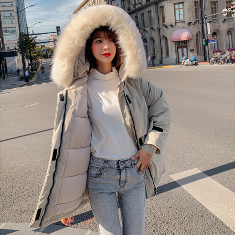Winter jacket parkas 2019 winter new women's fashion large fur collar hooded thick cotton down jacket Russian winter coat
