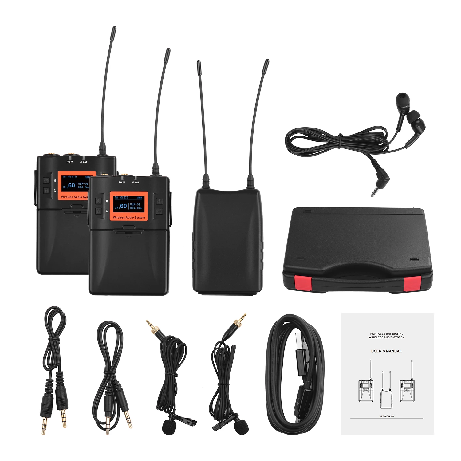 Беспроводной петличный микрофон UHF 60-каналы двойной передатчиков один приемник