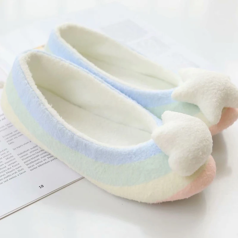 Soft Rainbow Stripe autumn and winter moon shoes Cloud Star soft bottom non slip bag and home slippers