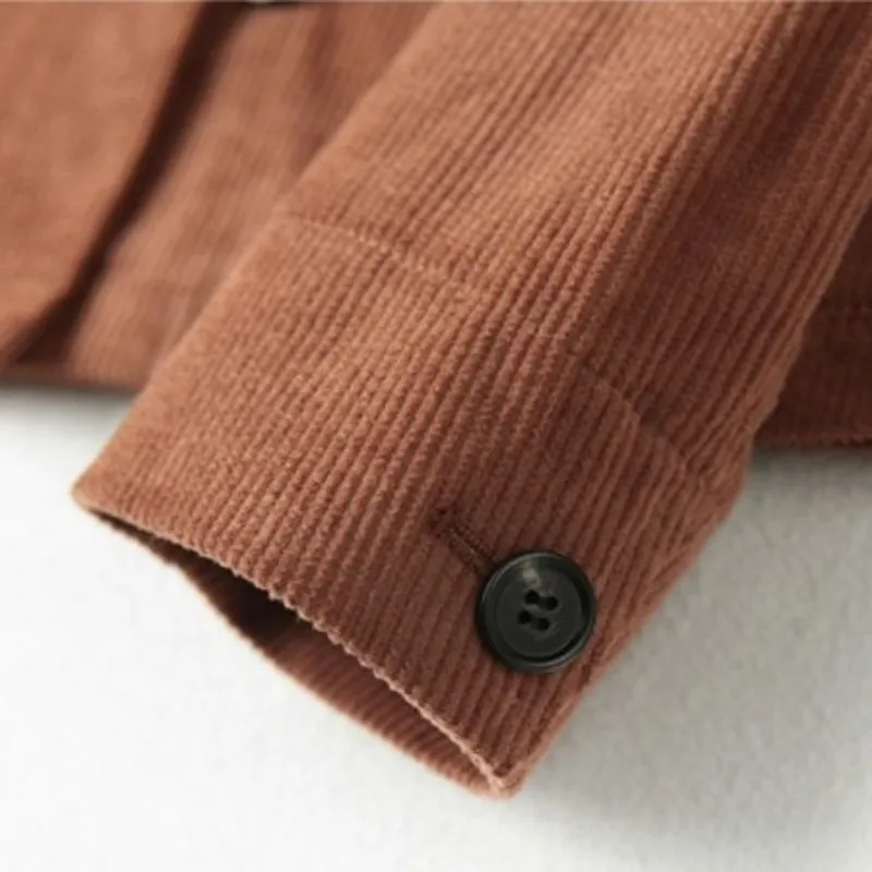

2021 Autumn Velvet Jacket Women Long Sleeve Turn-Down Collar Pocket Single Breasted Casual Outerwear Vintage Cargo Jacket Coat