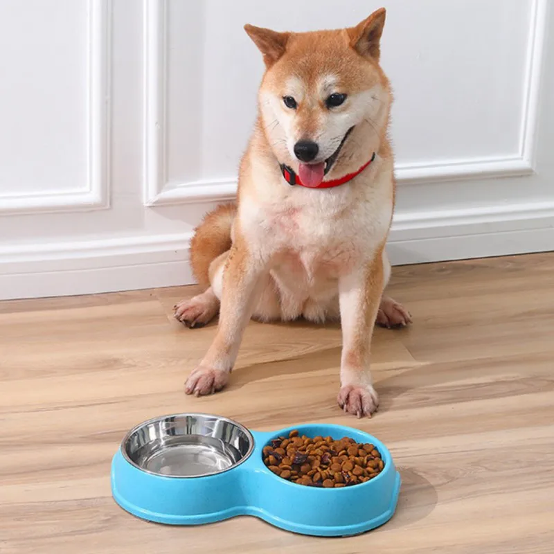 

Pet Dogs And Cats Slow Food Anti-bowl Double Bowl, Material Use Environmental Protection Wheat Straw And Stainless Steel
