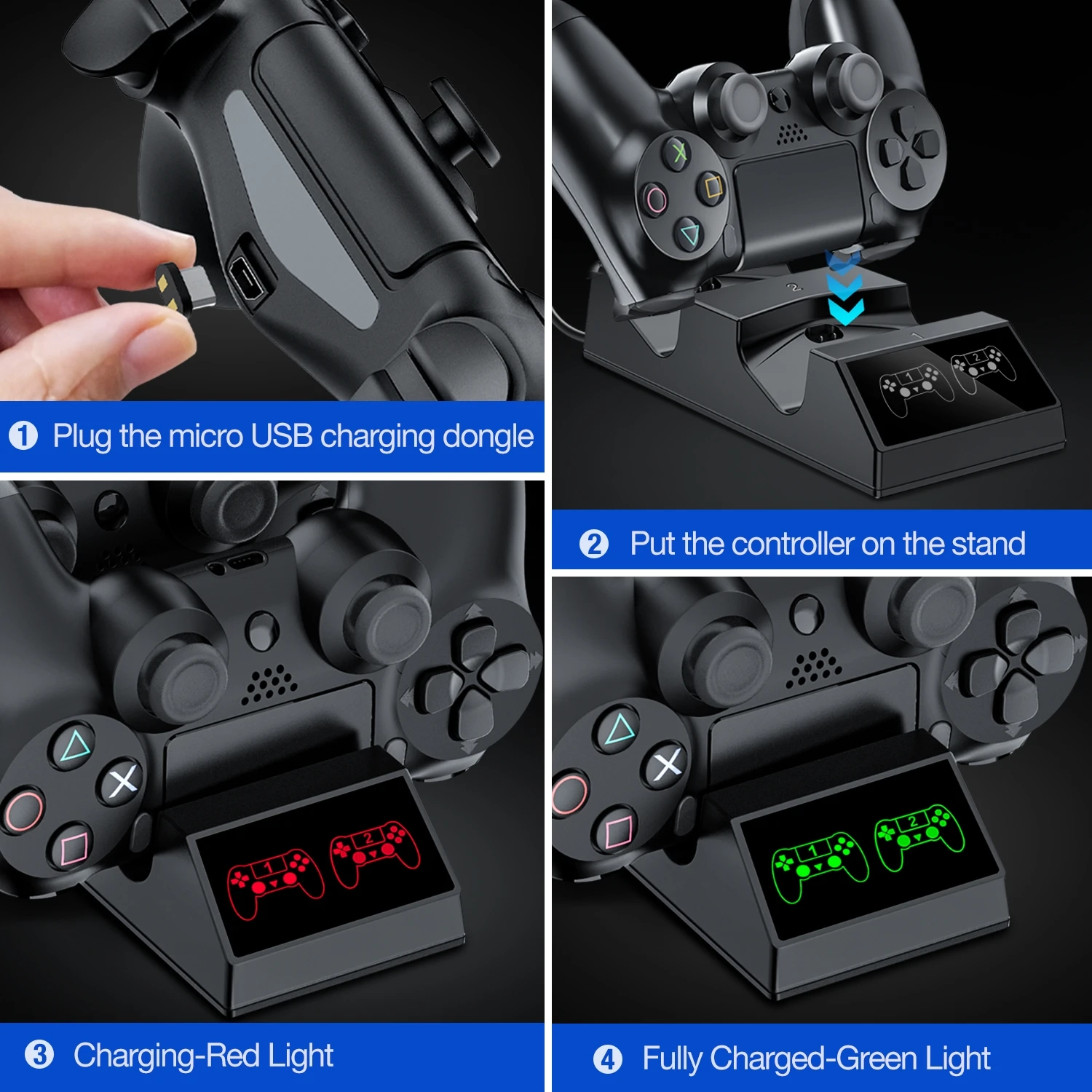 Зарядное устройство для контроллера PS4 зарядная станция Playstation 4 с 2 Micro USB-портами