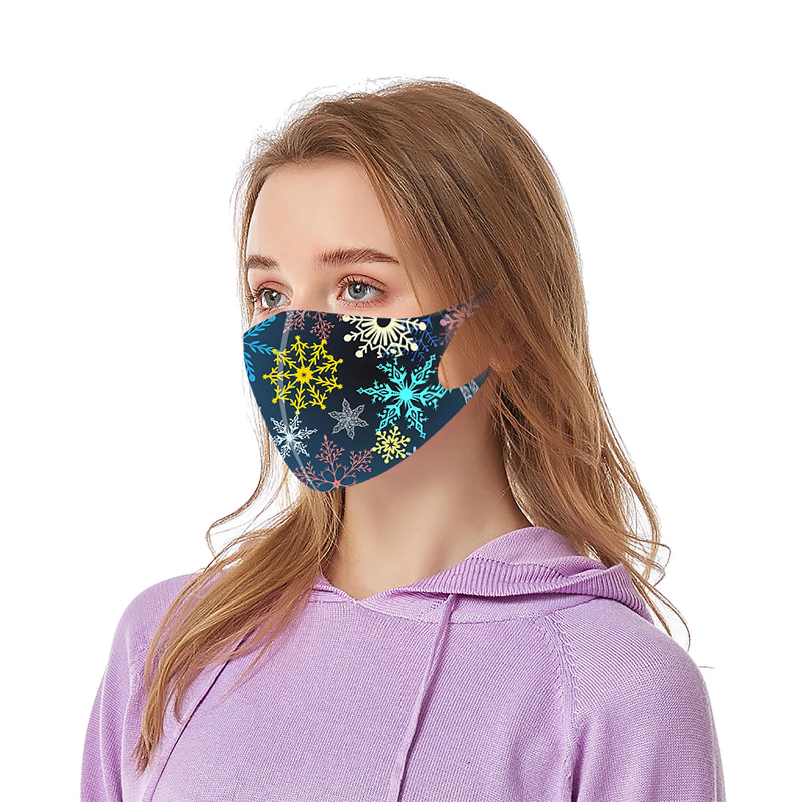 

Adult Face Masks Cartoon Snowflake Print Outdoor Washable Reusable Dustproof Windproof Black Face Mask Style Mascararilla
