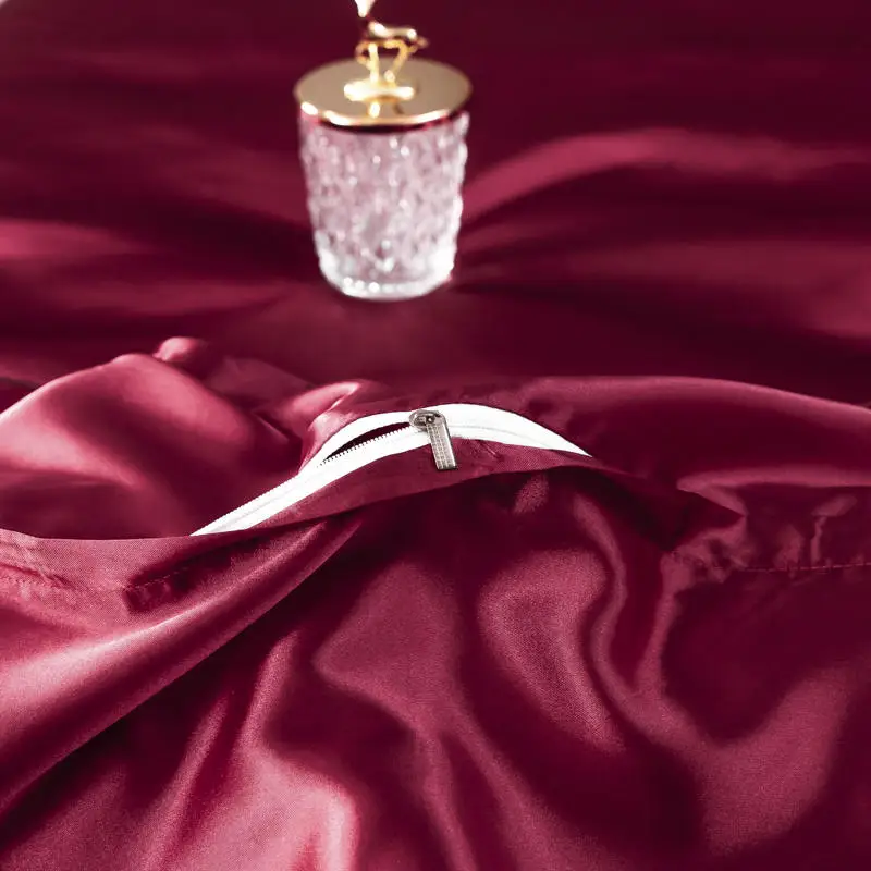 

SlowDream Wine Red Home Decor Bedding Set 100% Silk Duvet Cover Flat Sheet Pillowcase Double Queen King Bedspread Luxury Linens