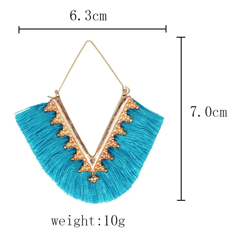 Euramerican Brand Trendy Geometric Metal Alloy V Shaped Dangle Earrings Spring Colorful Cotton Thread Tassel Earring for Women | Украшения