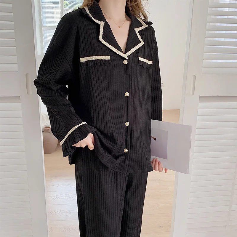 2021 Pajamas Women's Set Spring Autumn Long Sleeve Nightgown Cotton Pit Button Nightwear White Fashion Home Wear Sleepwear