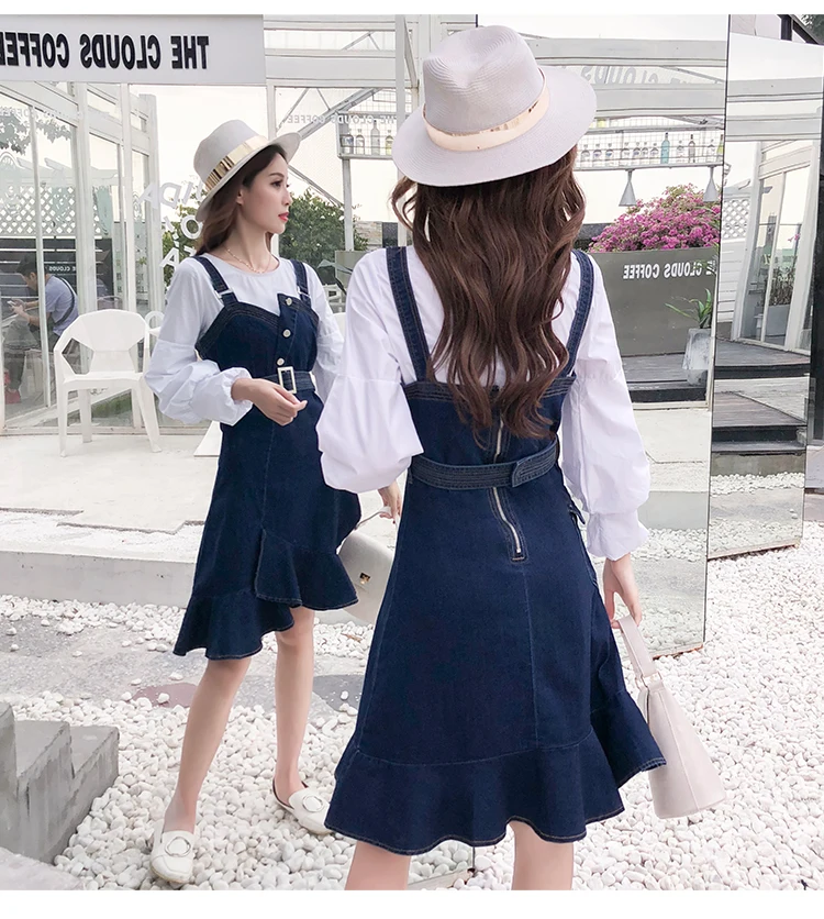 

sleeveless women denim strap dresses femme sweet belt waist denim dress