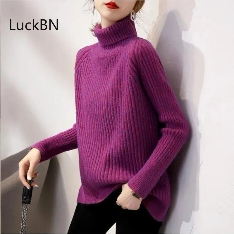 

Женские свитера и джемперы с воротником, зимний свитер, Повседневная однотонная одежда, женский свободный облегающий свитер с длинным рука...