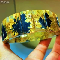 natural gold rutilated quartz flower bracelet 22x16x6 4mm brazil woman man clear rectangle beads bangle wealthy aaaaaa