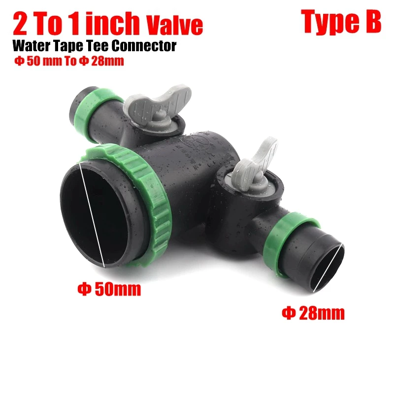 " Φ28mm 2" Φ50mm тонкий мягкий спрей лента соединитель клапан микро орошения водопровод капельного шланга соединения фитинги для труб - Цвет: 2 To 1Inch Valve B