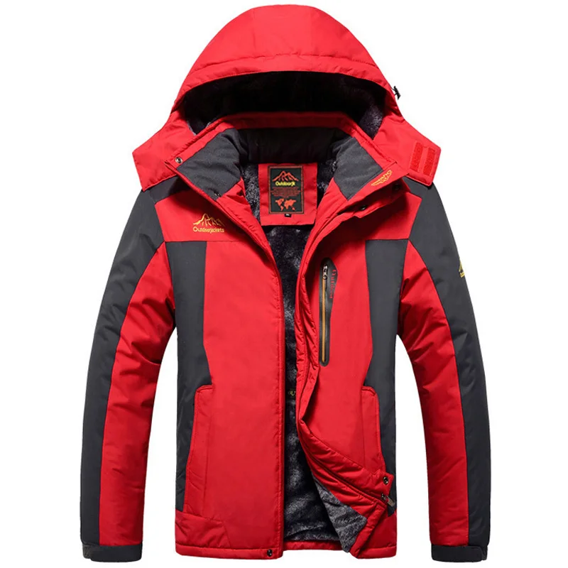 Зимние уличные куртки больших размеров 5XL 6XL 7XL 8XL 9XL утепленные флисовые пальто Мужская Верхняя одежда водонепроницаемая ветровка с капюшоном - Цвет: Красный