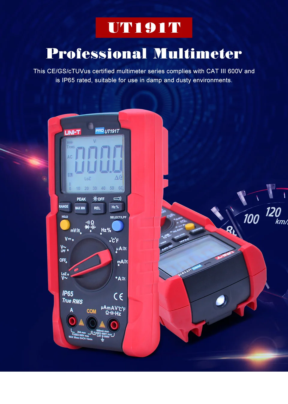 Ture RMS профессиональный мультиметр UT191T DC AC Вольт Ампер Ом Емкость температура рабочий цикл метр ACV LPF/LoZ ACV/IP65