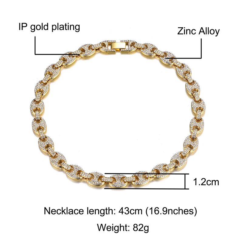 Цепочка-чокер в стиле хип-хоп US7 12 мм стразы виде звеньев кофейных зерен ювелирные