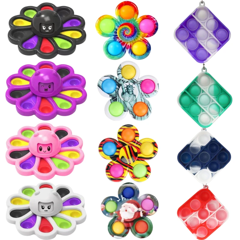 

Tie-dye Antistress Squishy Push Bubble Pop Fidget Toys Pack Its Rainbow Square Pop Figet Toys Pops Reliver Stress For Adults