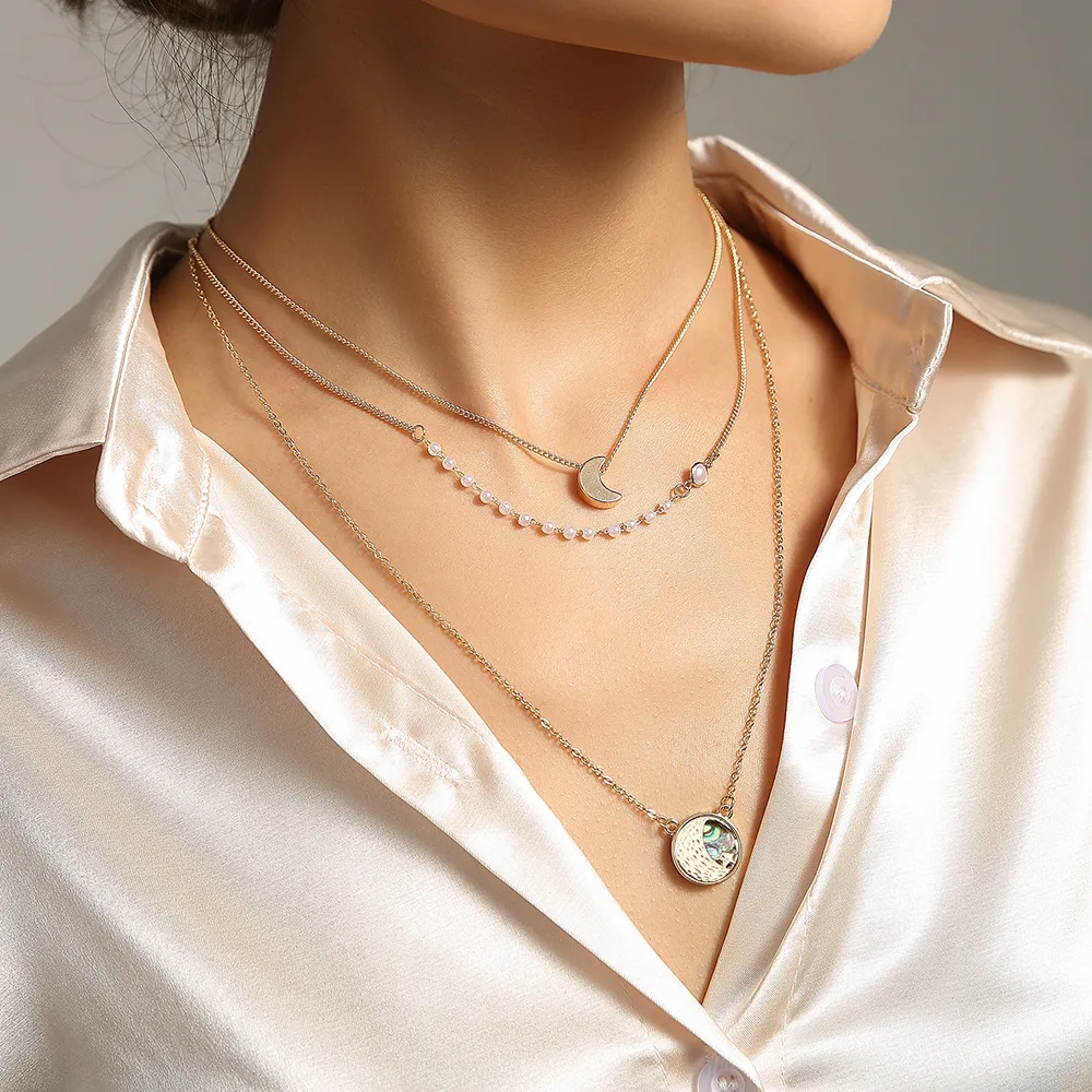 Wholesale European Women's Necklace Accessories Fashion Personality Five-Pointed Star Moon Multi-Layer Necklace Jewelry Female
