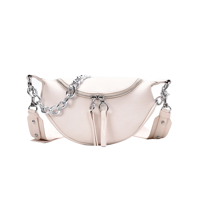 

Silver Chain Design PU Leather Crossbody Bags For Women 2021 White Shoulder Messenger Handbags Small Chest Bag Travel