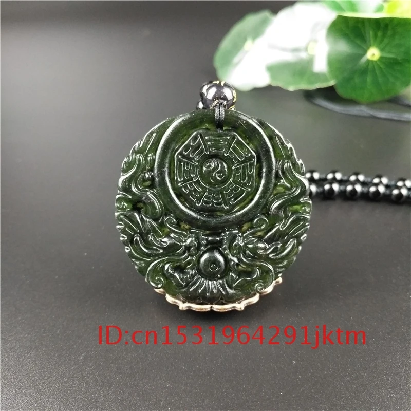 Зеленое натуральное Ожерелье Подвеска обсидиан для мужчин Bagua Jade Шарм Дракон