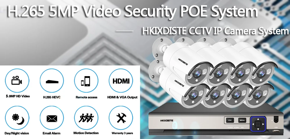 Сеть POE NVR 8CH Full HD 5MP комплект поддержка 16* IP Cam система видеонаблюдения вилла Улица 3 шт. IR в комплект камеры видеонаблюдения