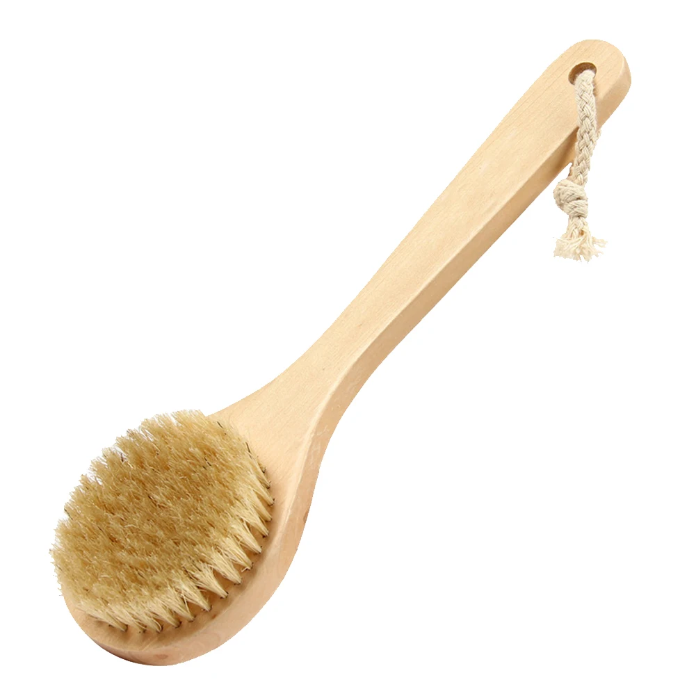 

Artificial Bristle Natural Wood Bath Brush Shower Soft Round Shape Head Long Handle Brush Body Skin Cleaning Massage Tool