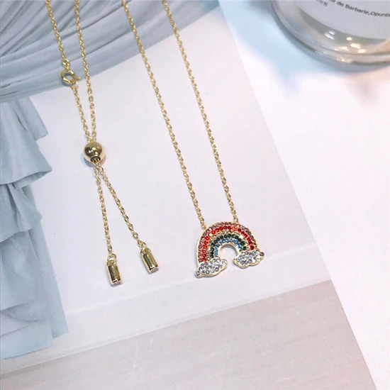 Rainbow Necklace Pcs Высокое качество Новая мода Асимметричные серьги-кольца Изысканные проложить AAA+ циркониевые кристаллы фрукты Радужная Подвеска Серьги для женщин - Окраска металла: Rainbow Necklace Pcs