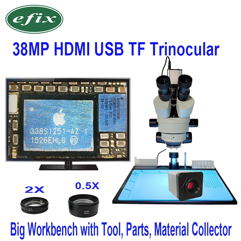 Efix 3.5X 90X Simul Focal двойной стрелы стенд Тринокулярный Стерео зум микроскоп 38MP HDMI