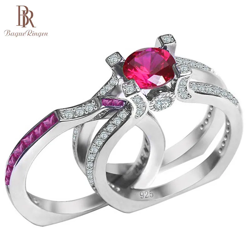 Bague Ringen 100% Стерлинговое Серебро кольцо с круглым Рубином драгоценный камень