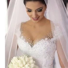 Свадебное платье для невесты ZJ9099, с бусинами, кристаллами, белого цвета слоновой кости, Вечернее Макси-платье с коротким рукавом, размера плюс