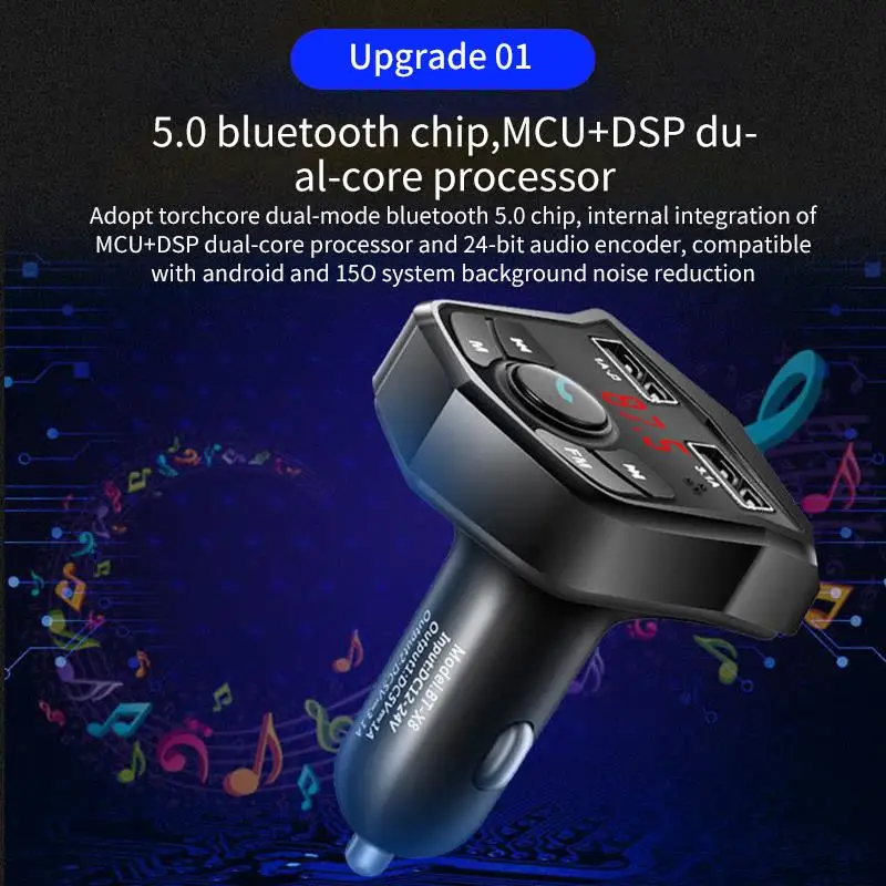 AOZBZ Car Mp3 Modulator Bluetooth 5.0 Wireless FM Transmitter LCD MP3 Player Hands-free Dual USB Charger TF Card | Автомобили и