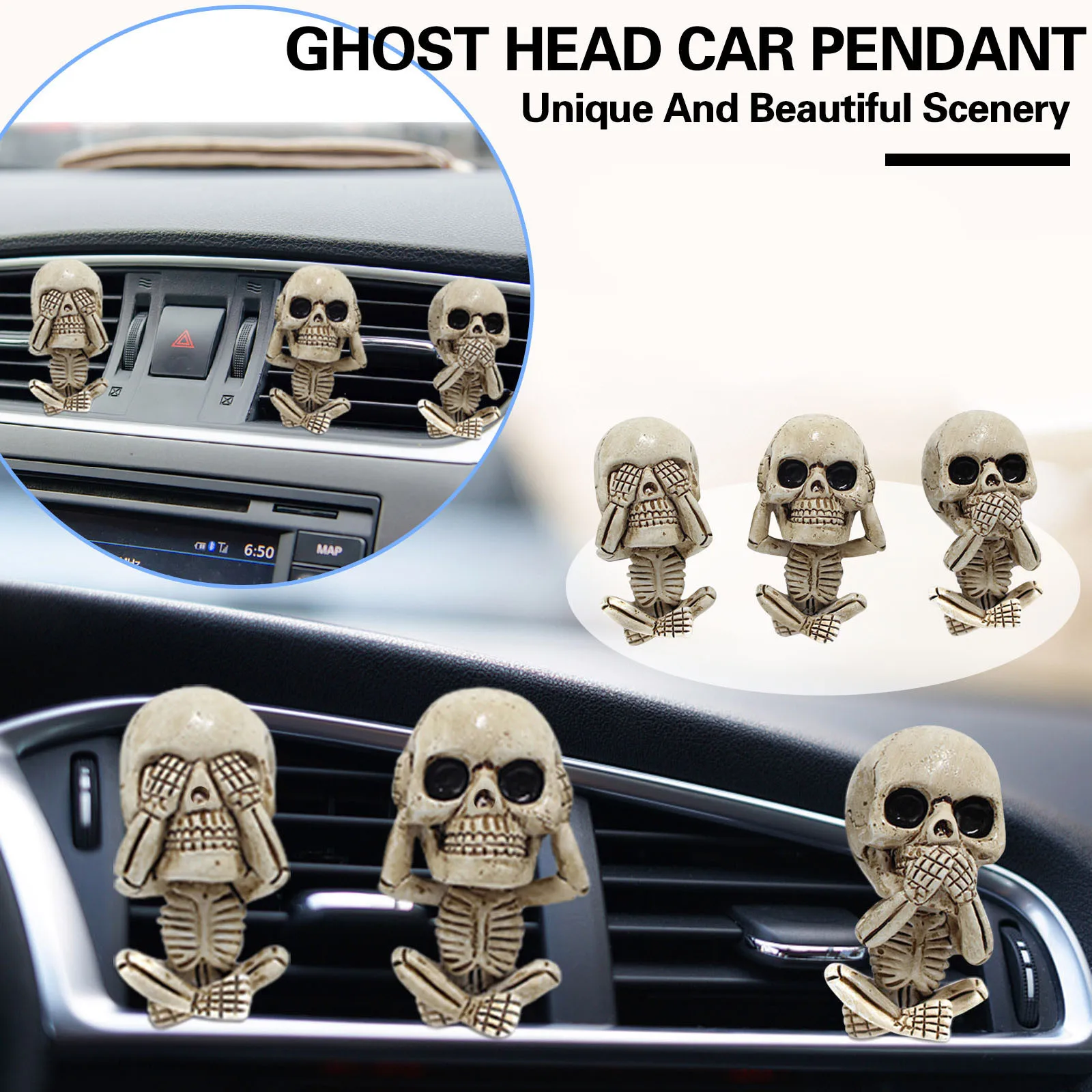 

Ghost Head Car Vent Clip, Car Air Vent Clip Charm Gothic Skull Car Outlet Freshener Perfume Clip Horror Skeleton Car Pendant