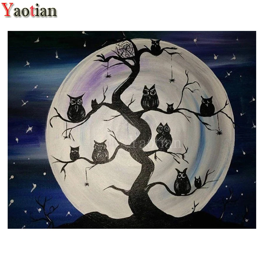 

DIY алмазная живопись Сова на Бриллиантовая вышивка с изображением дерева животных 5d мозаика, алмазная вышивка крестиком Настенный декор Пе...