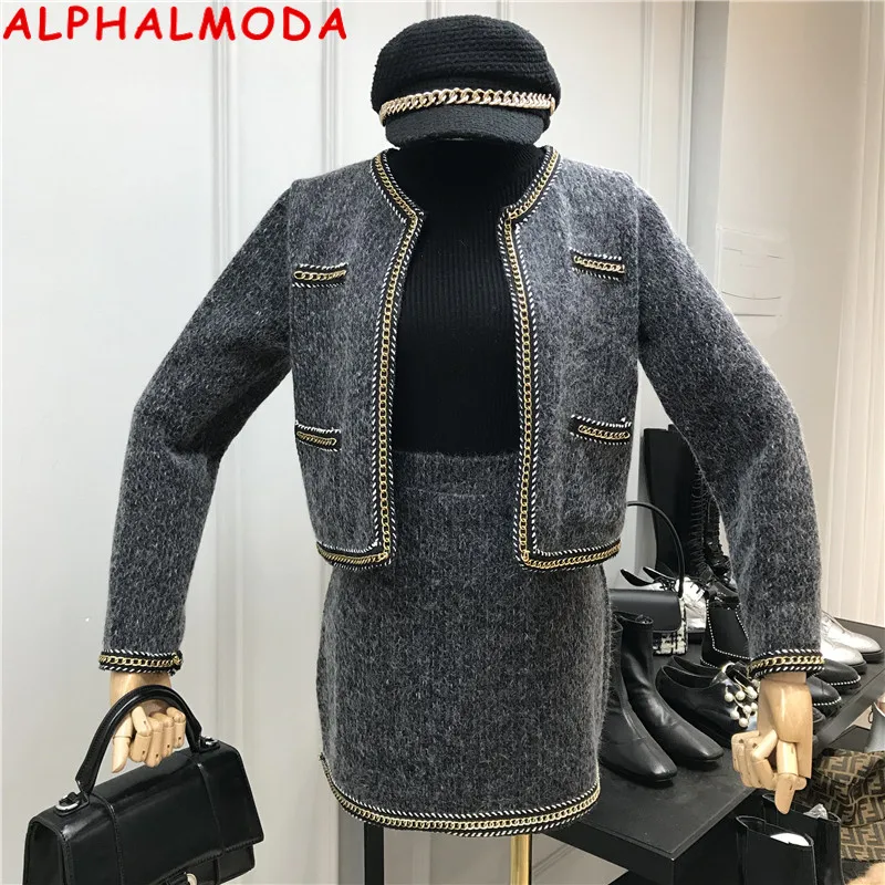 ALPHALMODA 2020 весеннее модное шерстяное короткое пальто + юбка с высокой талией