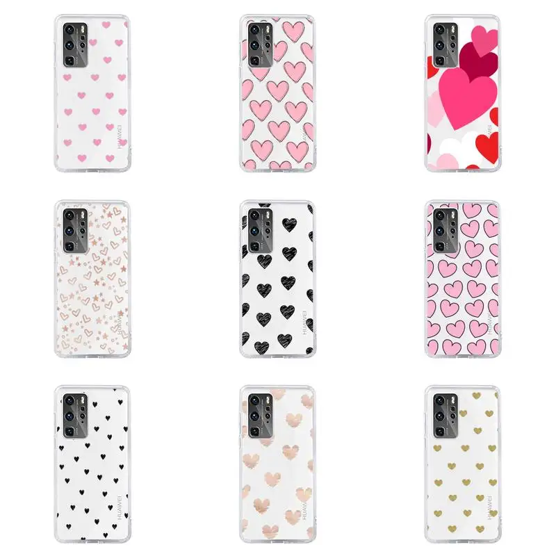 

Cute cartoon pink simple love Phone Case For Huawei P40 P30 P20 Mate Honor 10i 30 20 i 10 40 8x 9x Pro Lite Transparent Cover