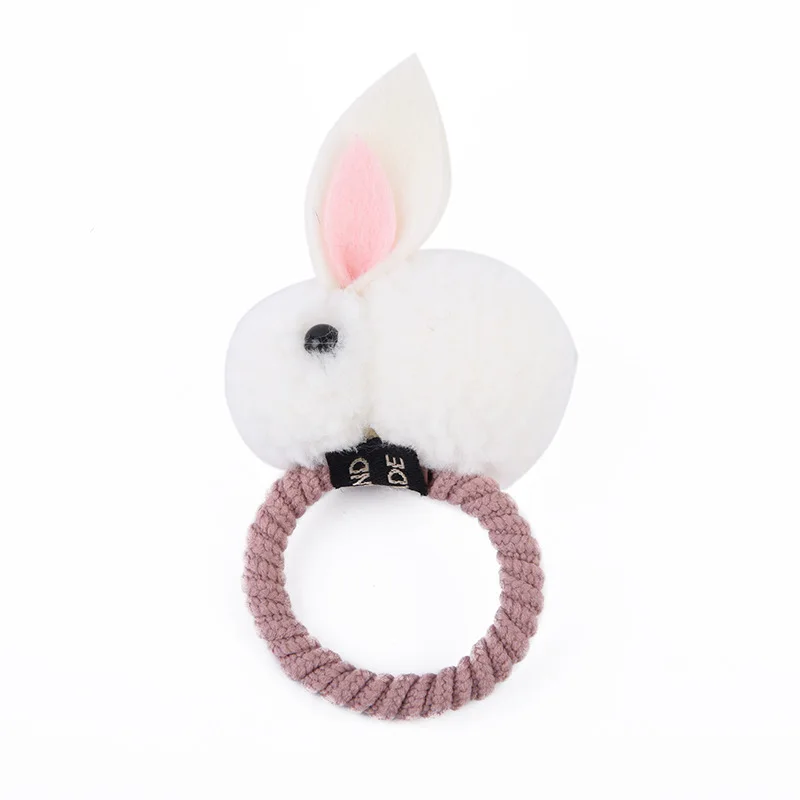 

50Pcs Hot 3D Plush Rabbit Hair Rubber Band Cute Animals Style Felt Ears Headband For Girls mix by random color