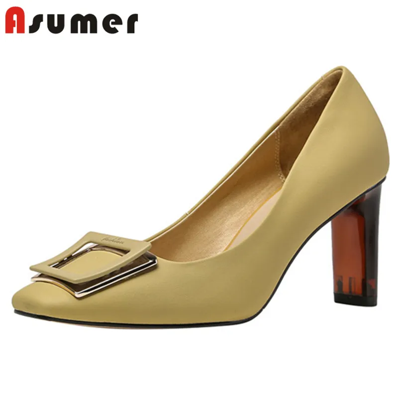 

Asumer 2022 newest women pumps square toe spring summer single shoes elegant simple high heel party wedding shoes ladies