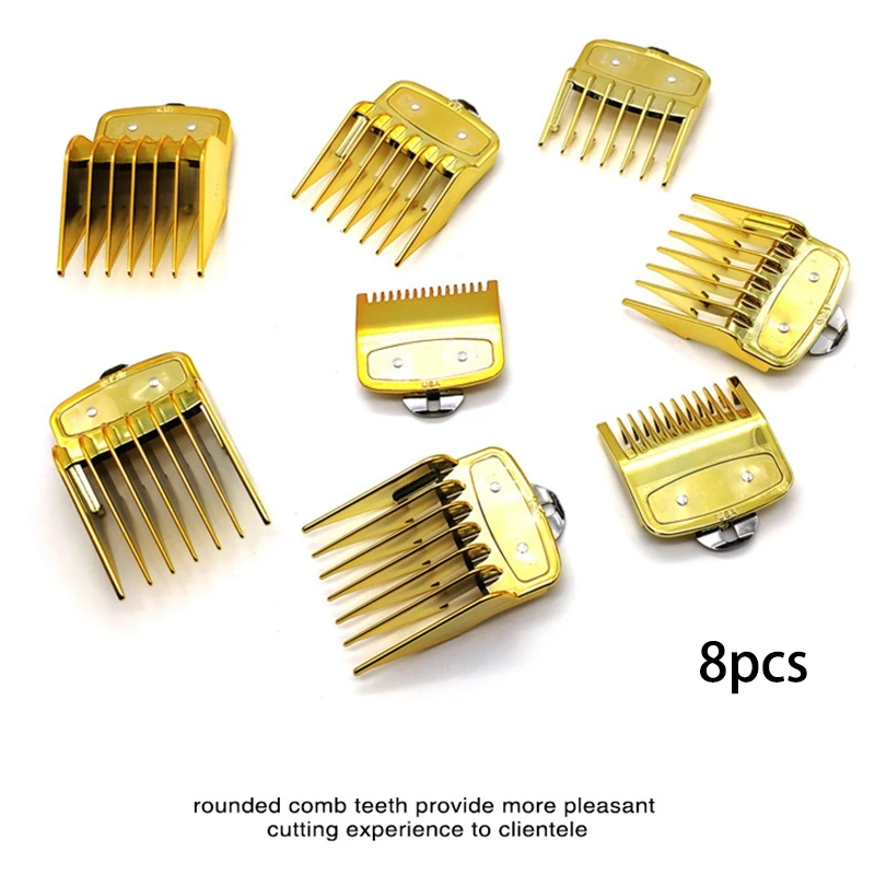

AD-8Pcs/Set Professional Limit Comb Cutting Guide Combs for Wahl 1.5/3/4.5/6/10/13/19/25 mm Set,Golden