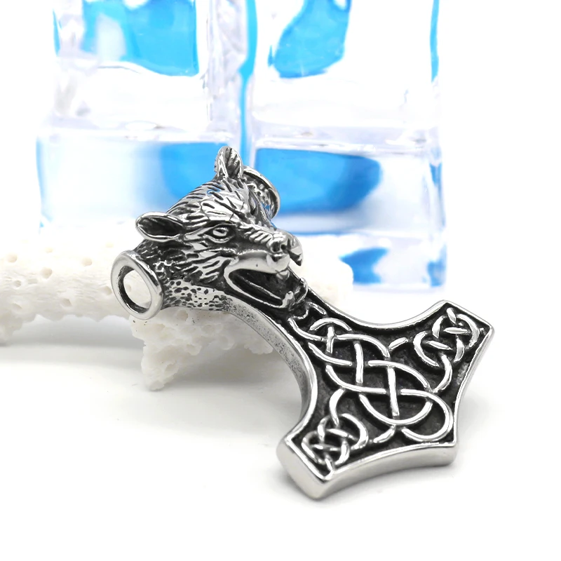 KLDY Norse Викинг волк кулон ожерелье для мужчин из нержавеющей стали Thor's Hammer Mjolnir