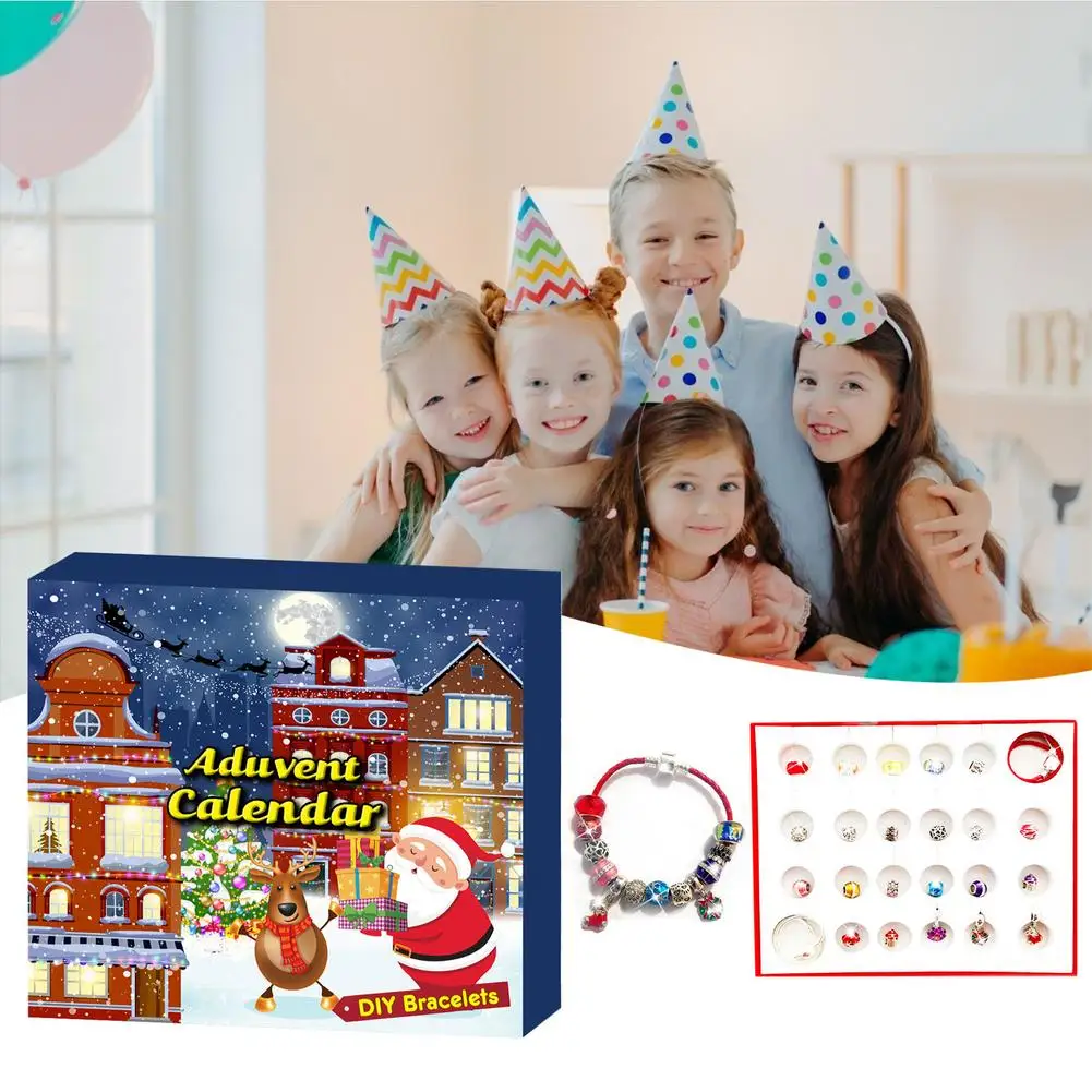 

Новый Рождественский календарь с обратным отсчётом и обратным отсчетом, 24 цифровых браслета «сделай сам» с бусинами и стеклянными бусинами...