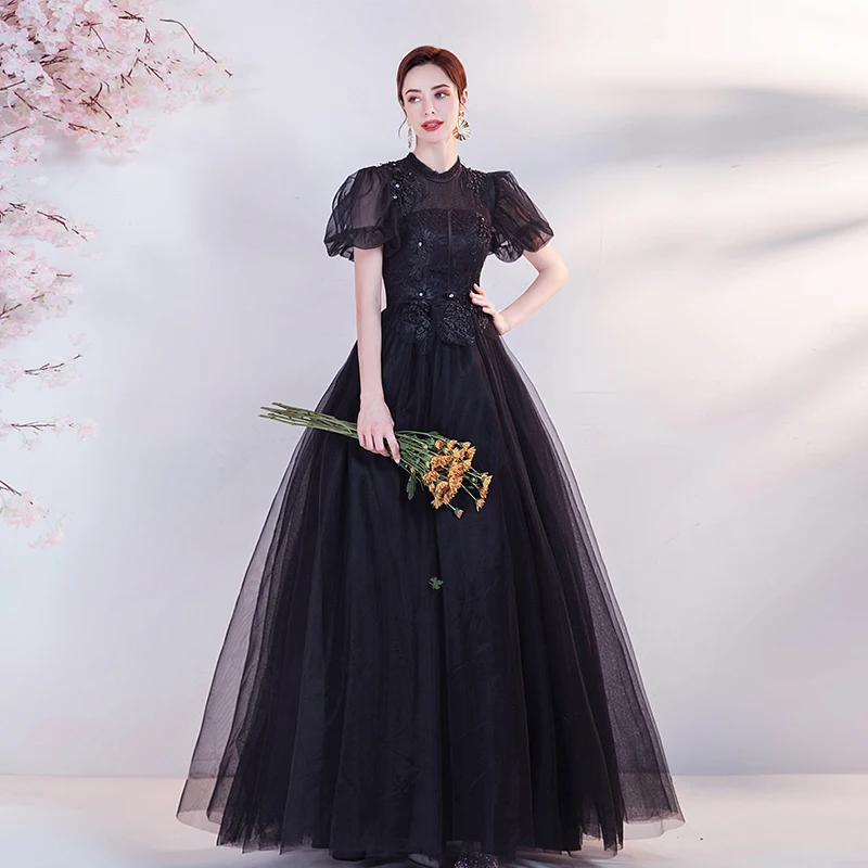 

Black Quinceanera Dresses Short Sleeve Flowers Banquet Dress Ball Gown Dress Vestidos De Quinseanera
