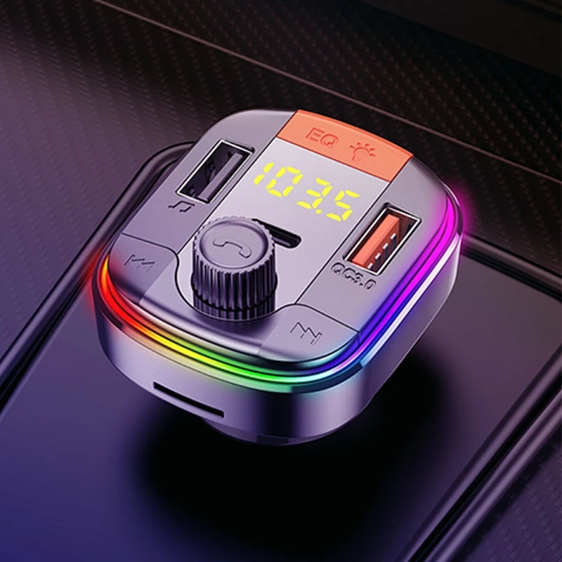 

91AE Colorful Lighting Car MP3 Player Rechargable 2 USB Bluetooth Fast Charger