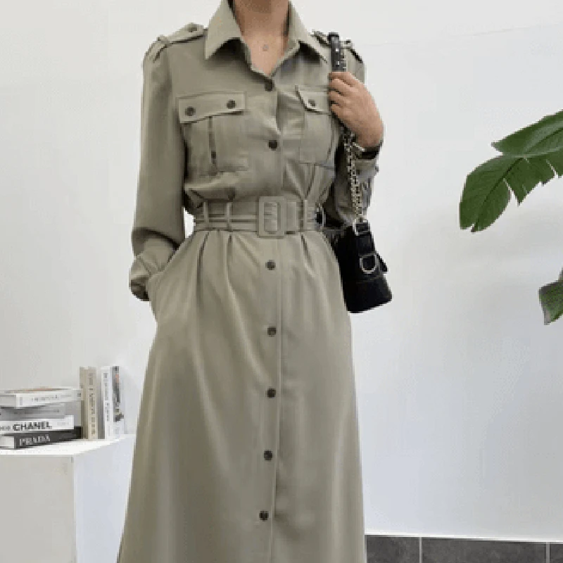 

Женская длинная трендовая куртка, однобортная винтажная ветровка с длинным рукавом и поясом, корейская модная верхняя одежда, пальто на осе...