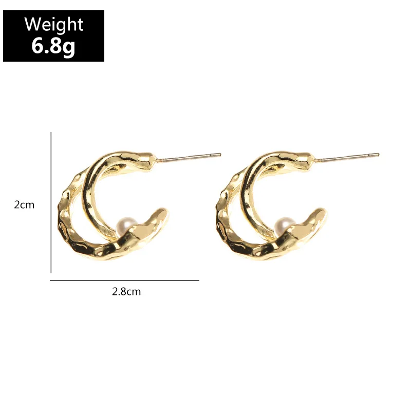 

European Fashion Jewelry Minimalist Simple C-shaped Metal Earrings Womens Trendy Hoop Circle Moon Shape Pearl Earrings For Girls