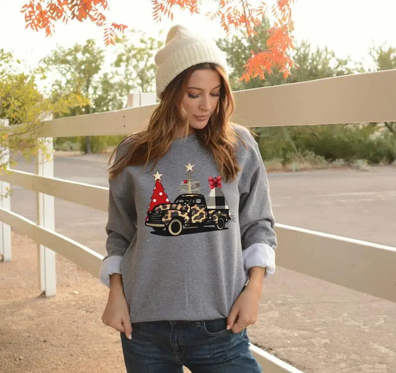 Свитшот Рождественский с леопардовым принтом и длинным рукавом|Женские