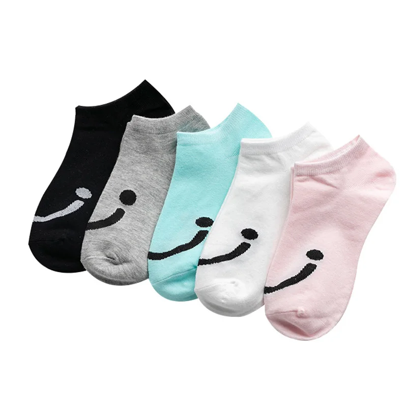 5 Pairs Spring and Summer Women Sock Big Smile Boat Socks Sports Low-rise Non-slip Cotton Pumps Cute female socks | Женская одежда