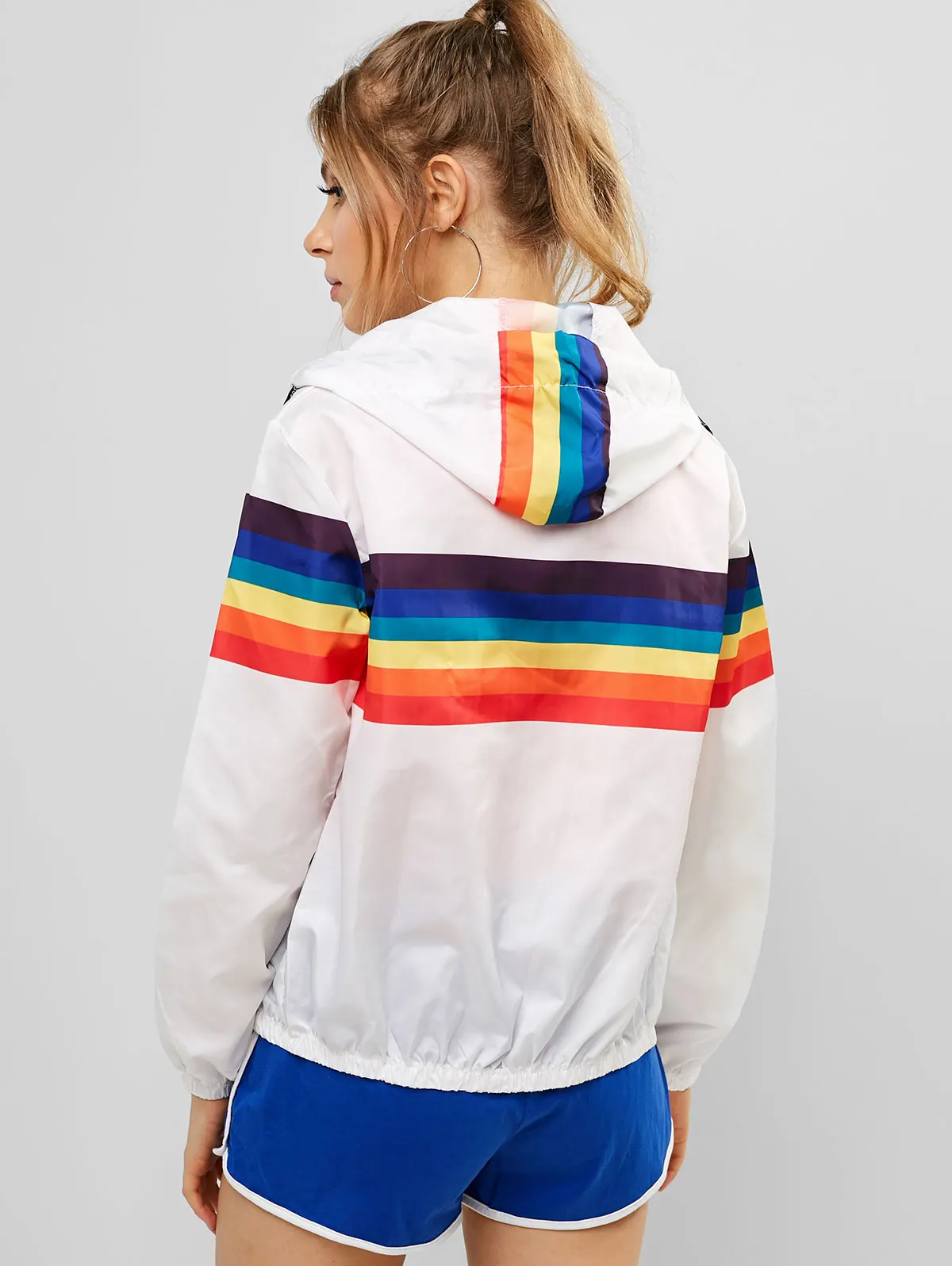 ZAFUL весенне осенняя толстовка ветровка куртка женская Радужная на молнии с