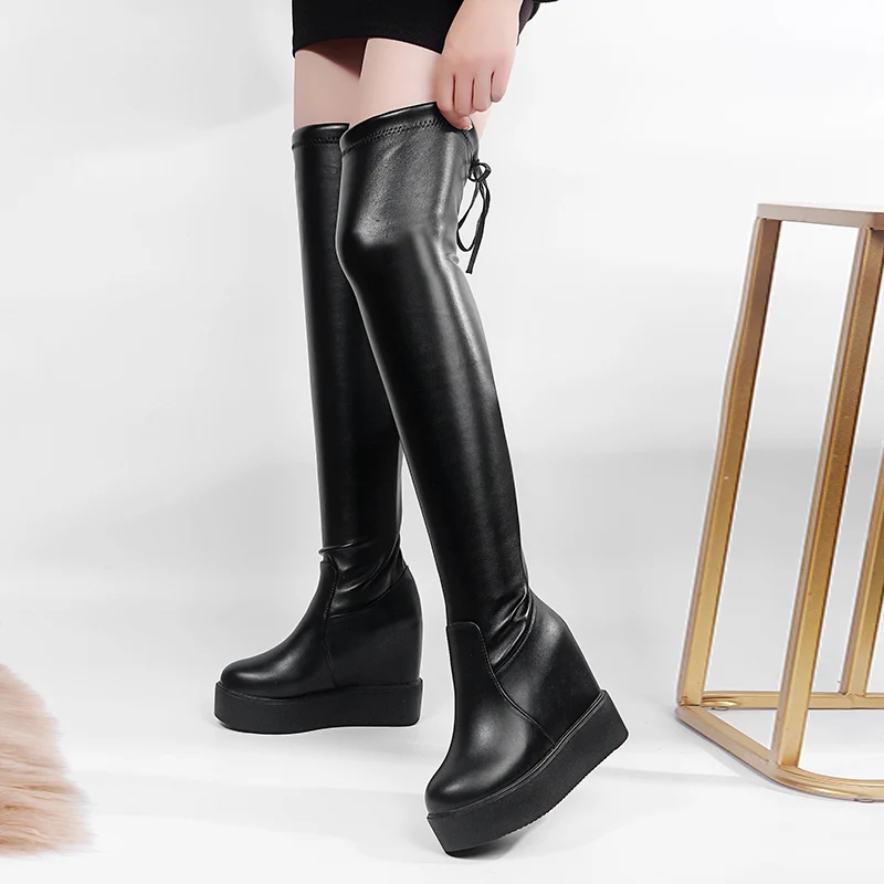 

Женские высокие сапоги до бедра, теплые зимние сапоги на платформе и высоком каблуке, брендовые Дизайнерские Сапоги выше колена, 2021